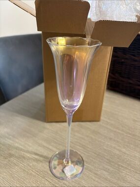 Anthropologie Iridescent Tulip Champagne Flute - Pink & Gold Sheen